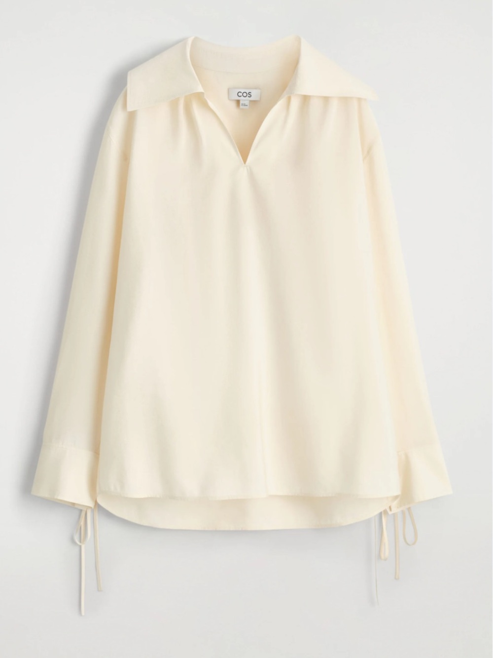 COS Cream Open V-Neck Long-Sleeve Collared Blouse